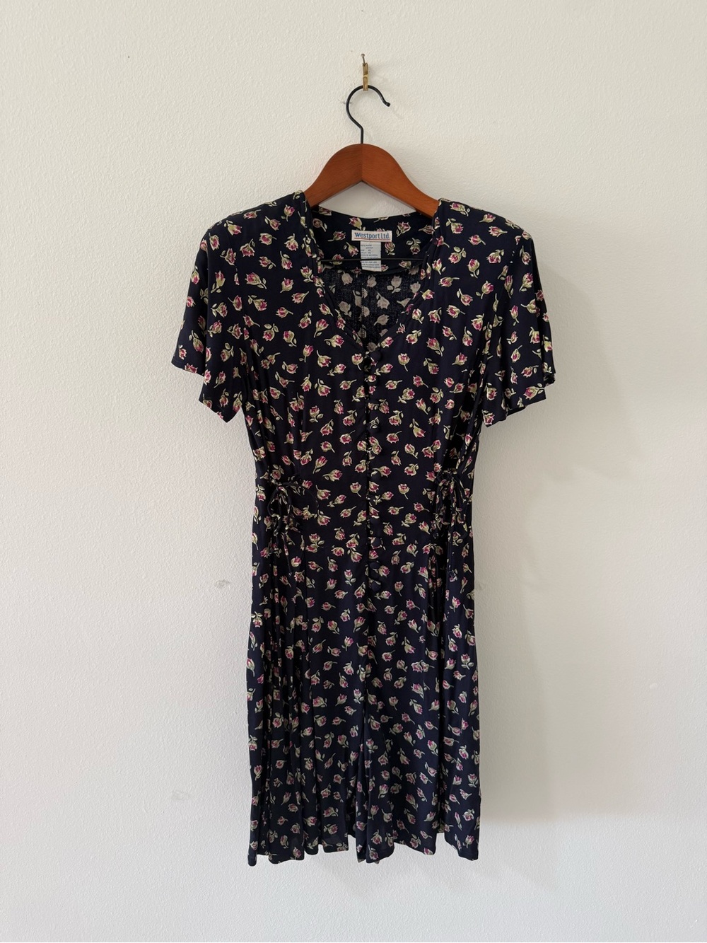 Vtg 90s Westport Ltd Floral Romper Midsize 16 Navy Blue Ditsy Rose Playsuit XL